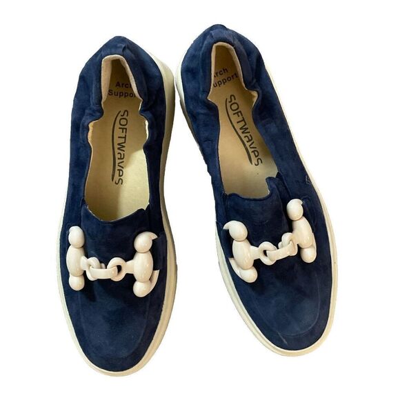 Women's Dark Blue Loafers with Beige Accents - Picture 3 of 4